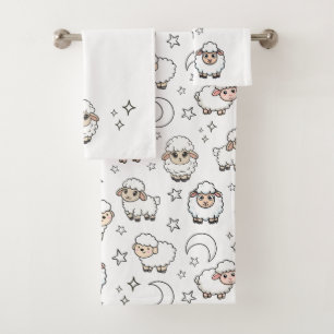Schattige slapende schapen en maan met sterren bad handdoek