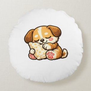 Schattige slaperige puppy met kussen