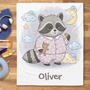 Schattige slaperige wasbeer met pyjama fleece deken