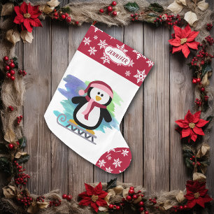Schattige slee pinguïn roze grote kerstsok