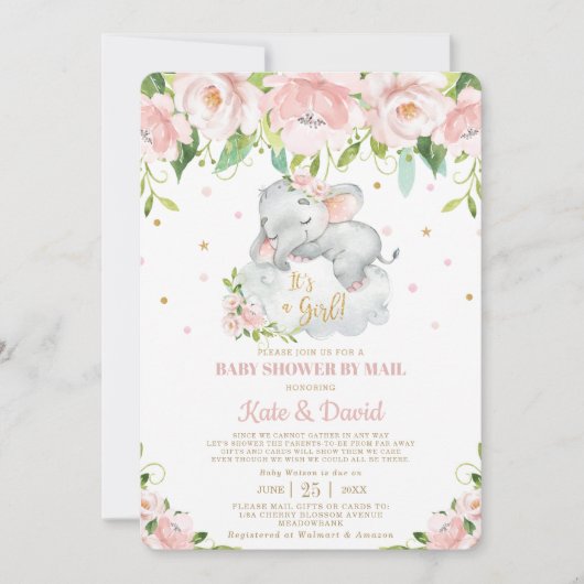 Schattige Sleepy Elephant Virtual Baby shower per  Kaart (Voorkant)