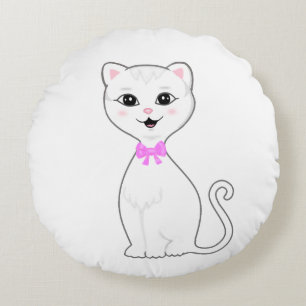 Schattige Slimme Witte Kat Cartoon Rond Kussen
