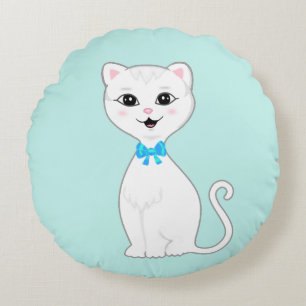 Schattige Slimme Witte Kat Cartoon Rond Kussen