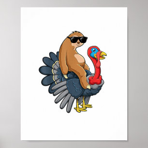 Schattige Sloth Riding Turkije Grappige Thanksgivi Poster