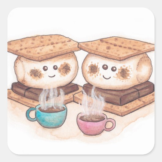Schattige S'mores Koppel Koffie Datum Vierkante Sticker (Voorkant)