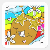 Schattige Snail Groovy Summer Mail Square Vierkante Sticker (Voorkant)