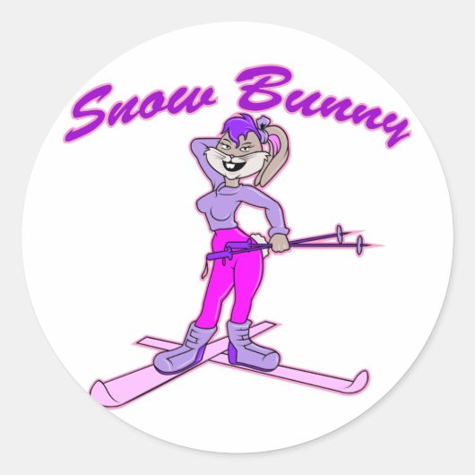 Schattige Sneeuwkonijn Ronde Sticker (Voorkant)
