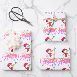 Schattige Sneeuwman Baby`s Eerste Kerstmis Roze Ba Inpakpapier Vel