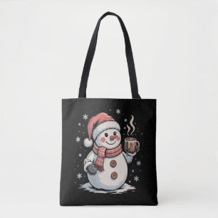 Schattige Sneeuwman Drinkt Koffie Winter Sneeuwvlo Draagtas