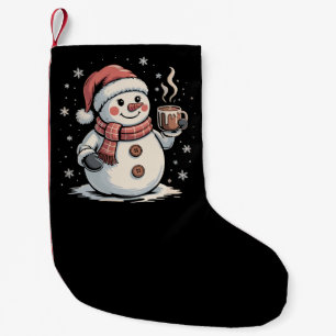 Schattige Sneeuwman Drinkt Koffie Winter Sneeuwvlo Kleine Kerstsok