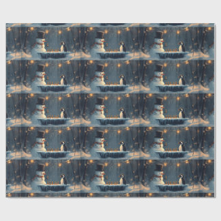 Schattige sneeuwman en pinguïn spelen schaken cadeaupapier