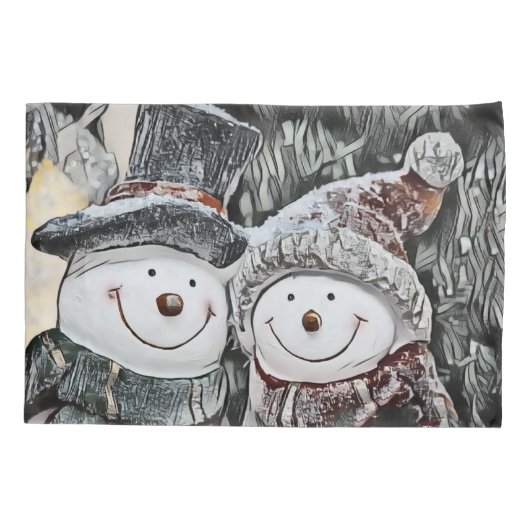 Schattige Sneeuwman en Sneeuwvrouw Tekening Kussensloop (Achterkant)