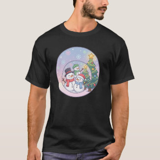 Schattige Sneeuwman Familie Kerst Scene T-shirt