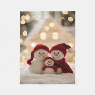 Schattige Sneeuwman Familie Winter Kerstmis Fleece Deken