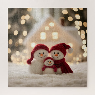 Schattige Sneeuwman Familie Winter Kerstmis Legpuzzel
