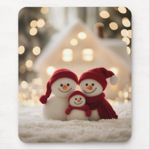 Schattige Sneeuwman Familie Winter Kerstmis Muismat