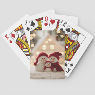 Schattige Sneeuwman Familie Winter Kerstmis Pokerkaarten