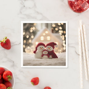Schattige Sneeuwman Familie Winter Kerstmis Servet
