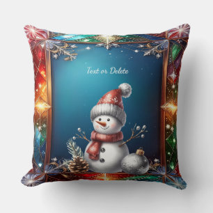 Schattige Sneeuwman in Glas-in-Lood Frame Kussen