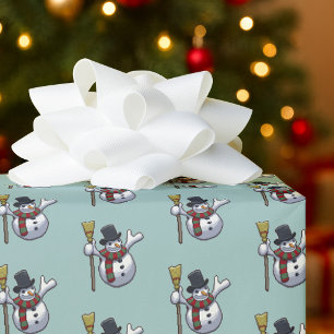 Schattige Sneeuwman Jolly Kerst Pixel Art Patroon Cadeaupapier