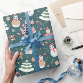 Schattige sneeuwman kerstpatroon cadeaupapier