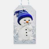 Schattige sneeuwman met blauw Pet cadeau Labels Cadeaulabel (Voorkant)