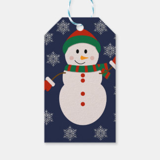 Schattige Sneeuwman met Zilveren Sneeuwvlokken Ker Cadeaulabel