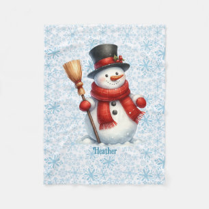 Schattige Sneeuwman Personaliseer Naam Kerstmis Fleece Deken