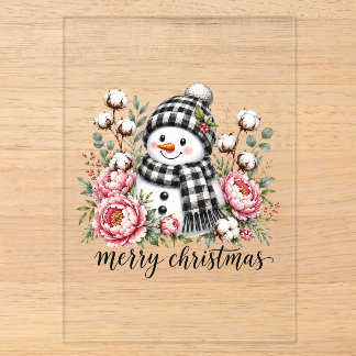 Schattige Sneeuwman Prettig Kerstfeest Acryl Uitnodigingen
