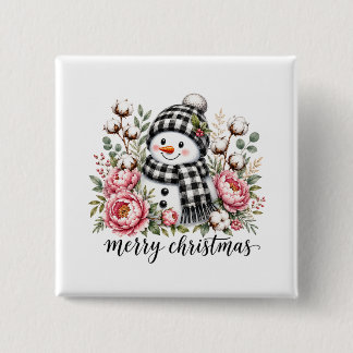 Schattige Sneeuwman Prettig Kerstfeest Vierkante Button 5,1 Cm