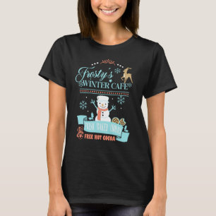 Schattige Sneeuwman Retro Wintercafé T-shirt