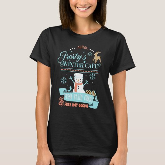 Schattige Sneeuwman Retro Wintercafé T-shirt (Voorkant)