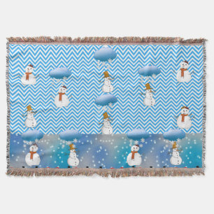 Schattige Sneeuwman Sneeuw Winter Chevron Blauwe P Deken