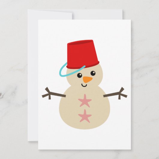 Schattige Sneeuwman van Zand met Emmer als Hoed Feestdagenkaart (Voorkant)