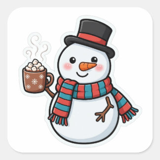 Schattige Sneeuwman Warme Chocolade Kerst Sticker