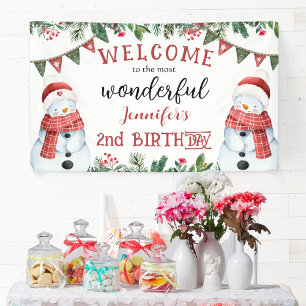 Schattige Sneeuwman Winter Kerst 2e Verjaardagsfee Spandoek