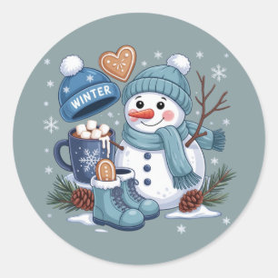 Schattige Sneeuwman Winter Seizoen Sfeer Kerstvaka Ronde Sticker