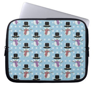 Schattige Sneeuwmannen op Lichtblauw Patroon Laptop Sleeve