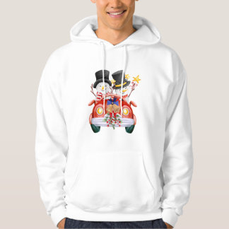 ☃️ Schattige Sneeuwmannen Rijden in Rode Kerst Aut Hoodie