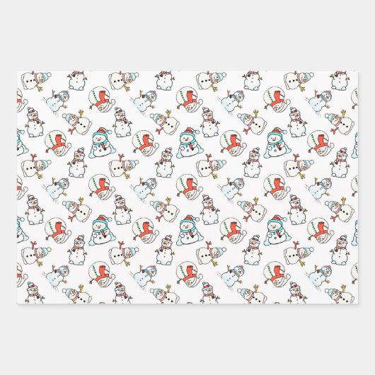 Schattige sneeuwmanpatroon - zwart, wit en rood inpakpapier vel (Voorkant 2)
