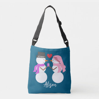 Schattige Sneeuwmensen Verliefd: Diepzee Blauw Crossbody Tas