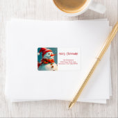 Schattige  sneeuwpop kerst retour adres etiket (Insitu)