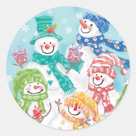 Schattige sneeuwpop Kerst sticker (Voorkant)
