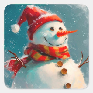 Schattige  sneeuwpopje kerst vierkante sticker