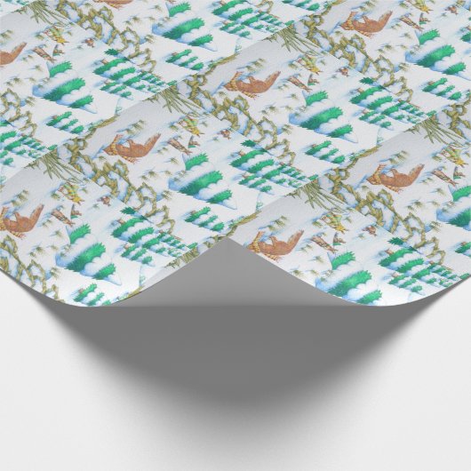 schattige sneeuwscène met fox en konijnen cadeaupapier (Hoek)