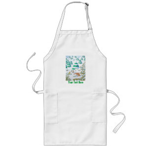 schattige sneeuwscène met fox en konijnen lang schort