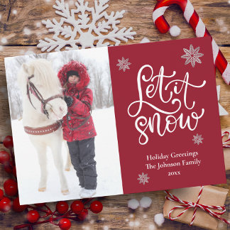 Schattige Sneeuwvlok Laat het Sneeuwen Kerst Foto Feestdagenkaart