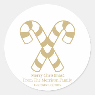 Schattige snoepriet goud wit gepersonaliseerde ker ronde sticker