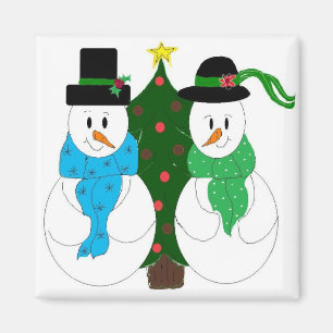 Schattige Snowman Couple Magneet