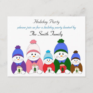 Schattige Snowman Family Holiday Party Kaart